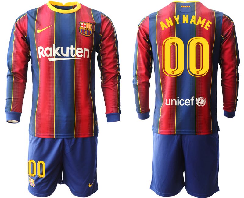 Men 2020-2021 club Barcelona home long sleeve customized red Soccer Jerseys->customized soccer jersey->Custom Jersey